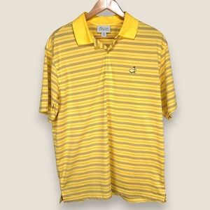 The Masters Performance Golf Polo Shirt Men Large Yellow Striped Wicking Stretch